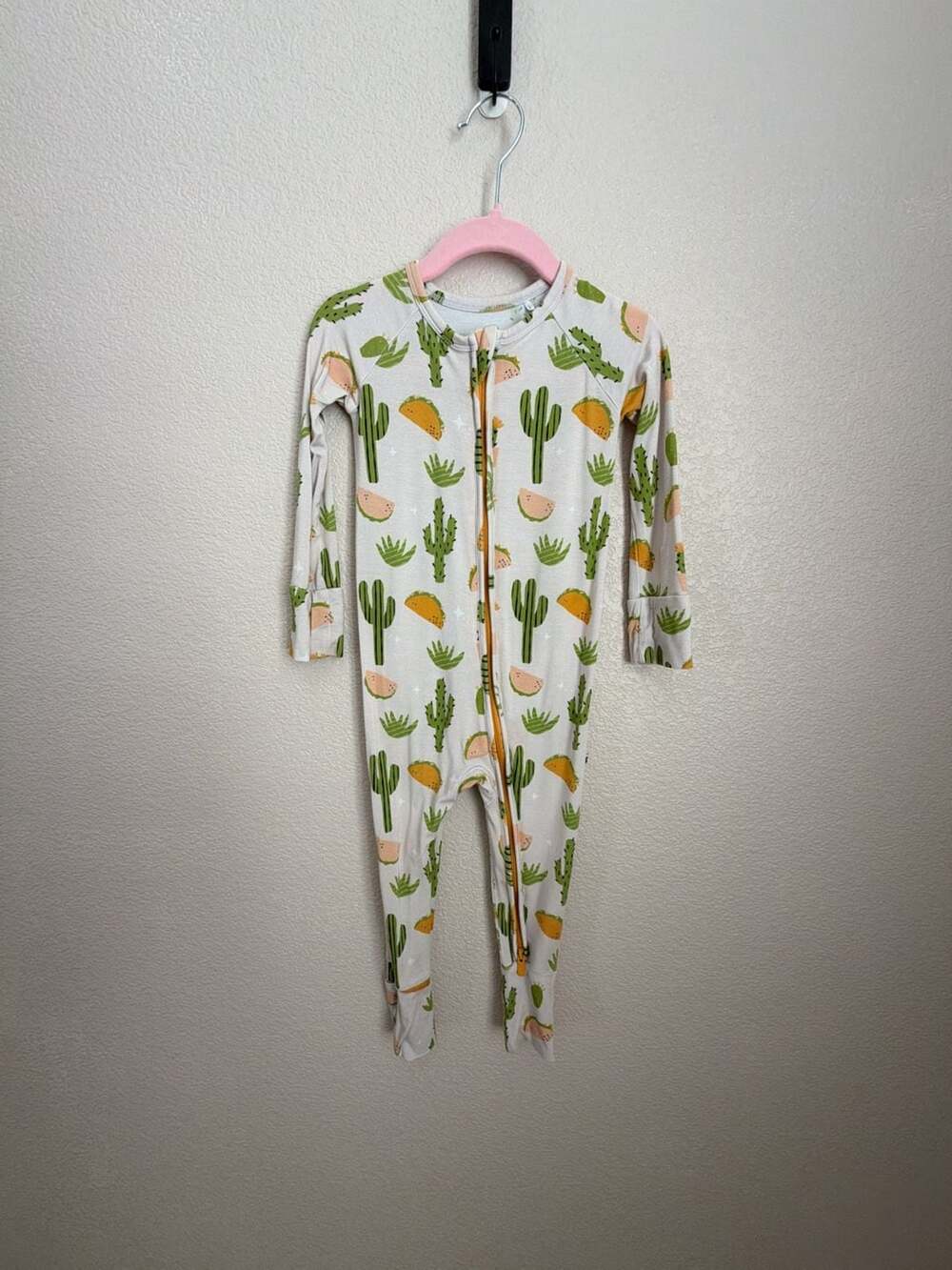 Kiki+Lulu Cactus and Taco Print Bamboo Viscose Zip Footie/Romper Pajamas